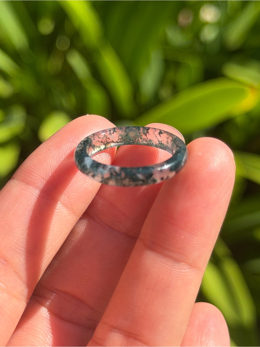 Moss Agate Band Ring in Green and Cream - Women's Jewelry Palo